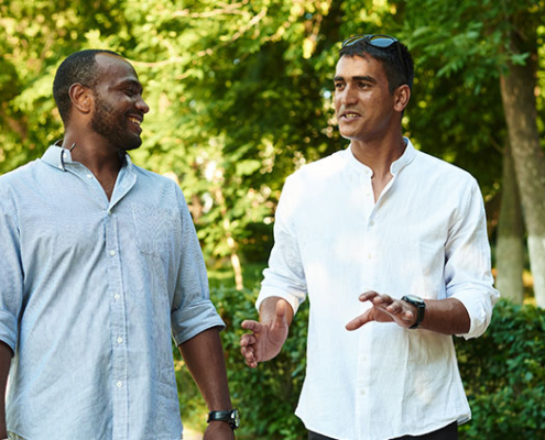 Friends talking about how to stay sober together